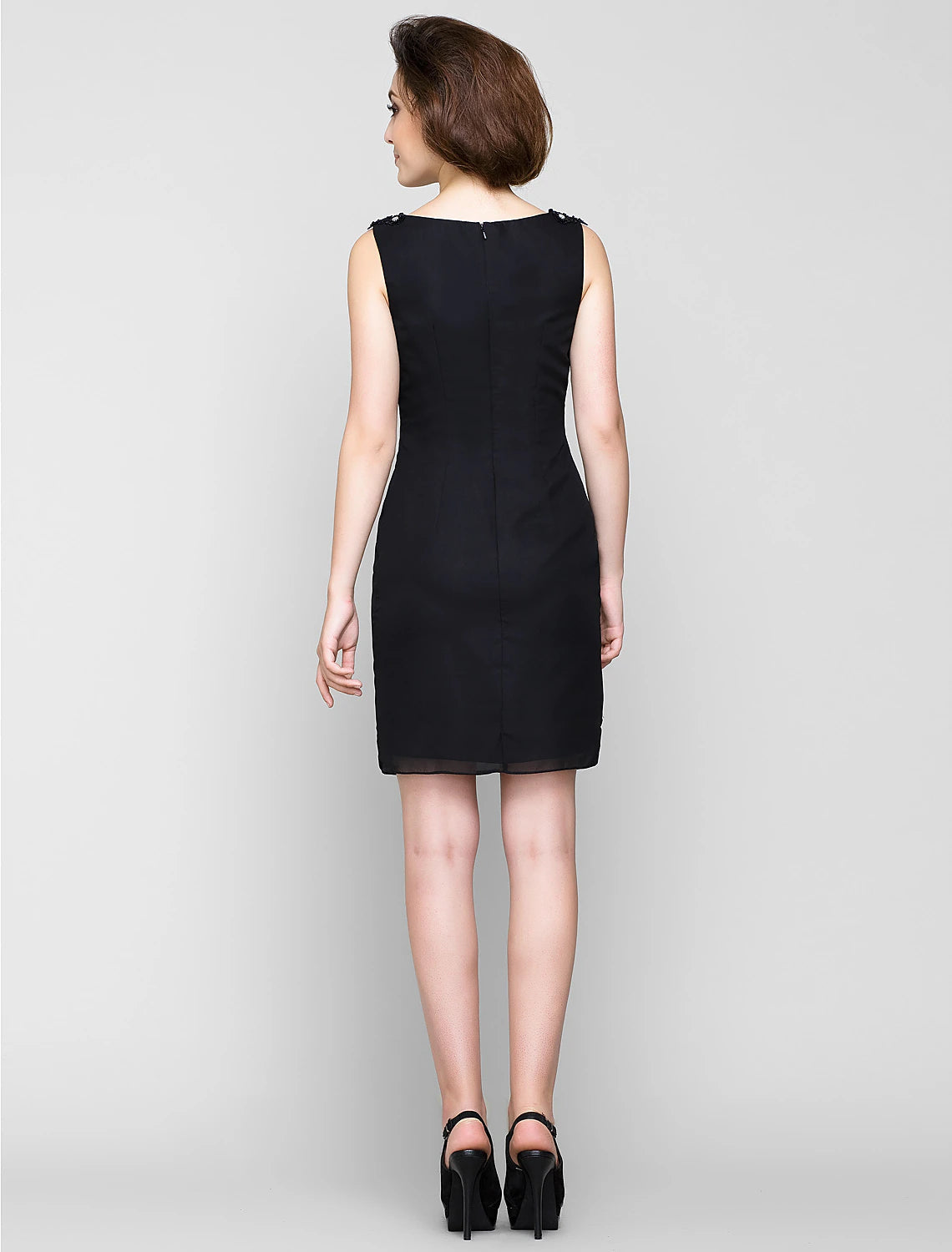 Luolandi Sheath / Column Mother of the Bride Dress Wrap Included Bateau Neck Knee Length Chiffon Sleeveless yes