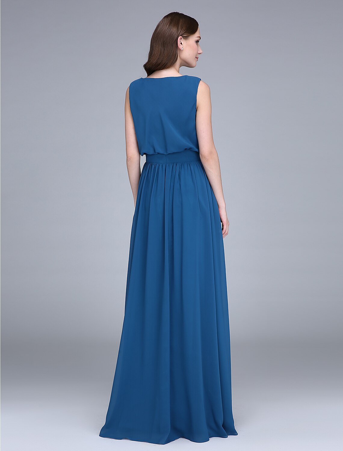 Luolandi Sheath / Column Bridesmaid Dress Jewel Neck Sleeveless Floor Length Chiffon with Sash