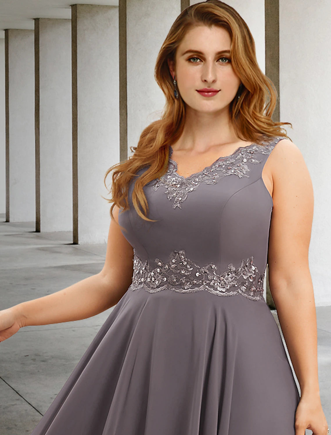 Luolandi Two Piece A-Line Wedding Guest Dresses Plus Size Hide Belly Elegant Dress Formal Tea Length Sleeveless V Neck Chiffon