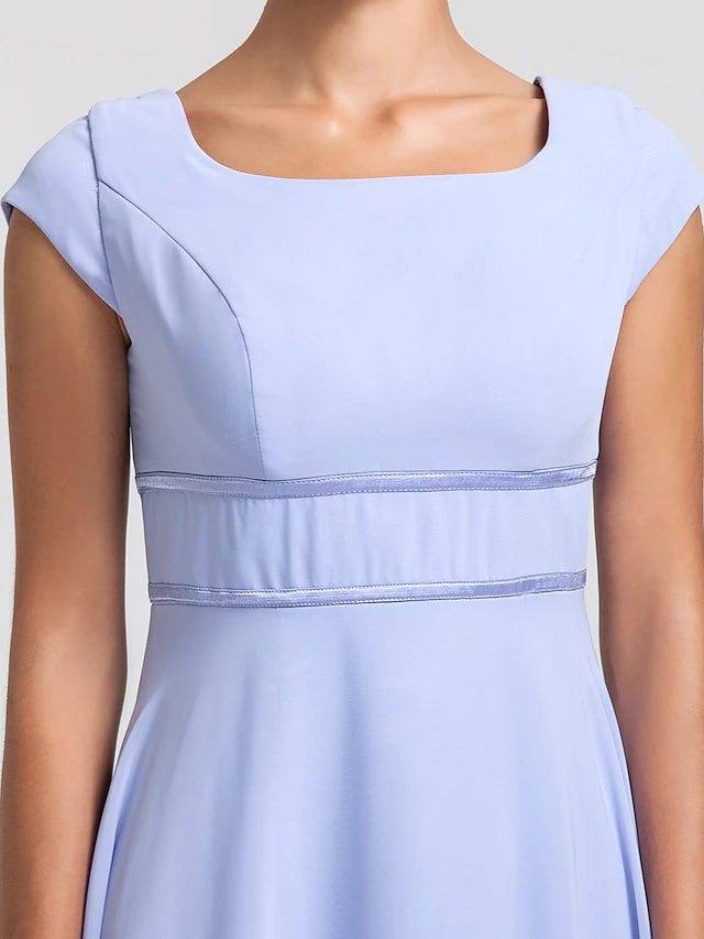 Luolandi Sheath / Column Bridesmaid Dress Square Neck Short Sleeve Elegant Floor Length Chiffon with Sash / Ribbon
