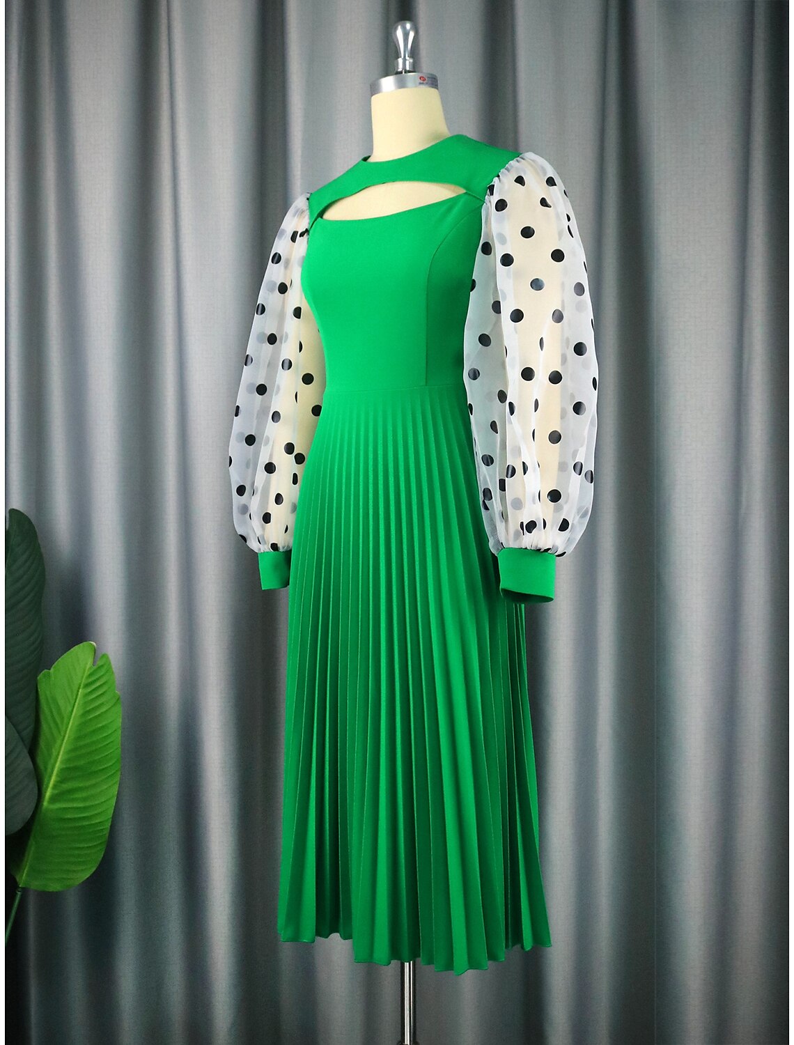 Luolandi A-Line Party Dresses Cut Out Dress Cocktail Party Tea Length Long Sleeve Jewel Neck Chiffon