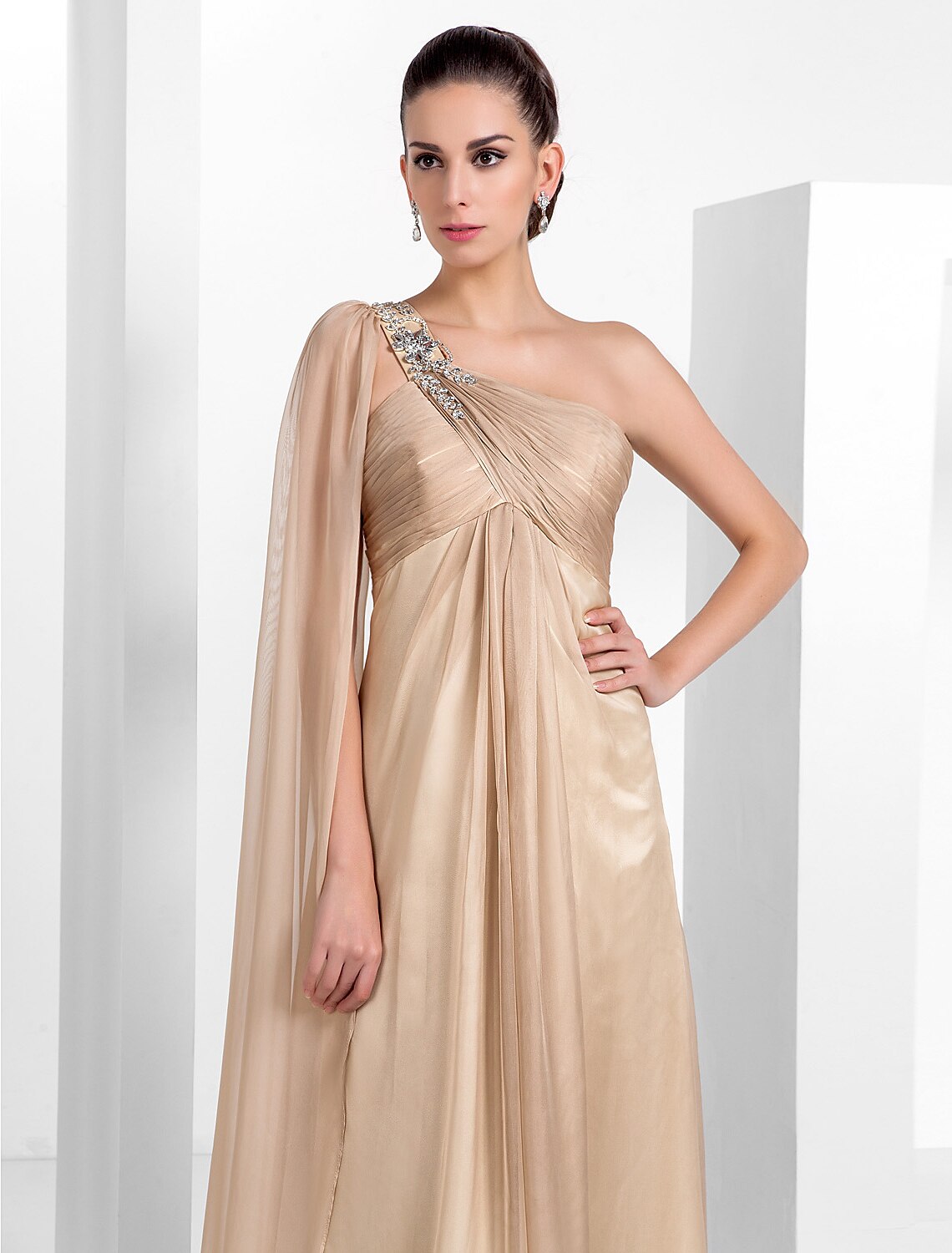 Luolandi Sheath / Column Elegant Formal Evening Black Tie Gala Dress One Shoulder Sleeveless Floor Length Chiffon with Criss