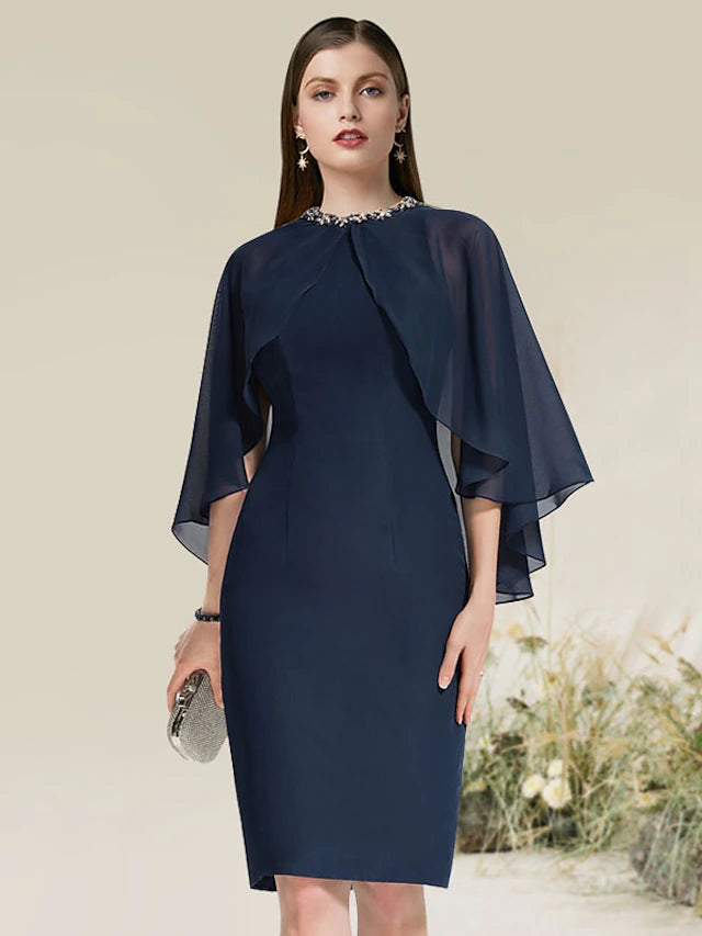 Luolandi Sheath / Column Cocktail Dresses Little Black Dress Dress Party Wear Knee Length Half Sleeve Jewel Neck Chiffon