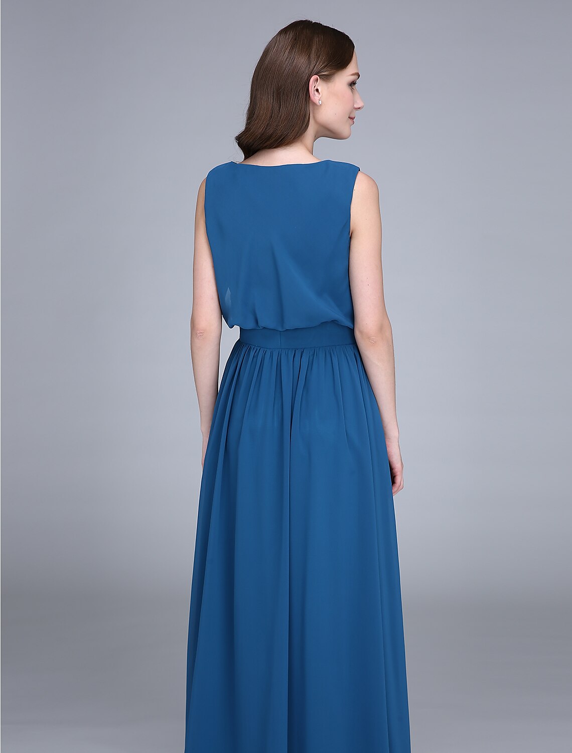 Luolandi Sheath / Column Bridesmaid Dress Jewel Neck Sleeveless Floor Length Chiffon with Sash