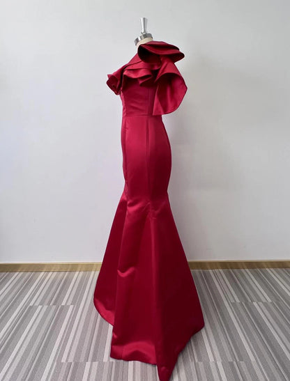 Mermaid / Trumpet Evening Gown Corsets Dress Formal Floor Length Sleeveless One Shoulder Taffeta with Shouder Flower