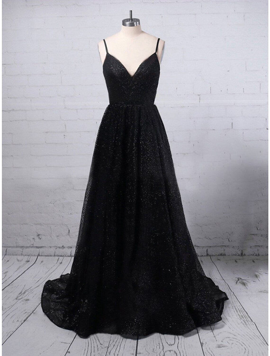 Luolandi A-Line Prom Dresses Glittering Dress Party Wear Floor Length Sleeveless V Neck Sequined