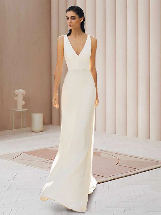 Luolandi Engagement Open Back Formal Wedding Dresses Court Train Two Piece Long Sleeve V Neck Lace