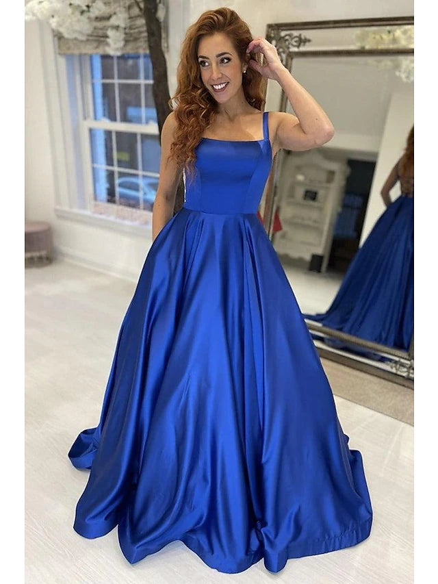 Luolandi A-Line Prom Dresses Princess Dress Formal Sweep / Brush Train Sleeveless Strapless Satin Backless Elegant Evening Party Dress