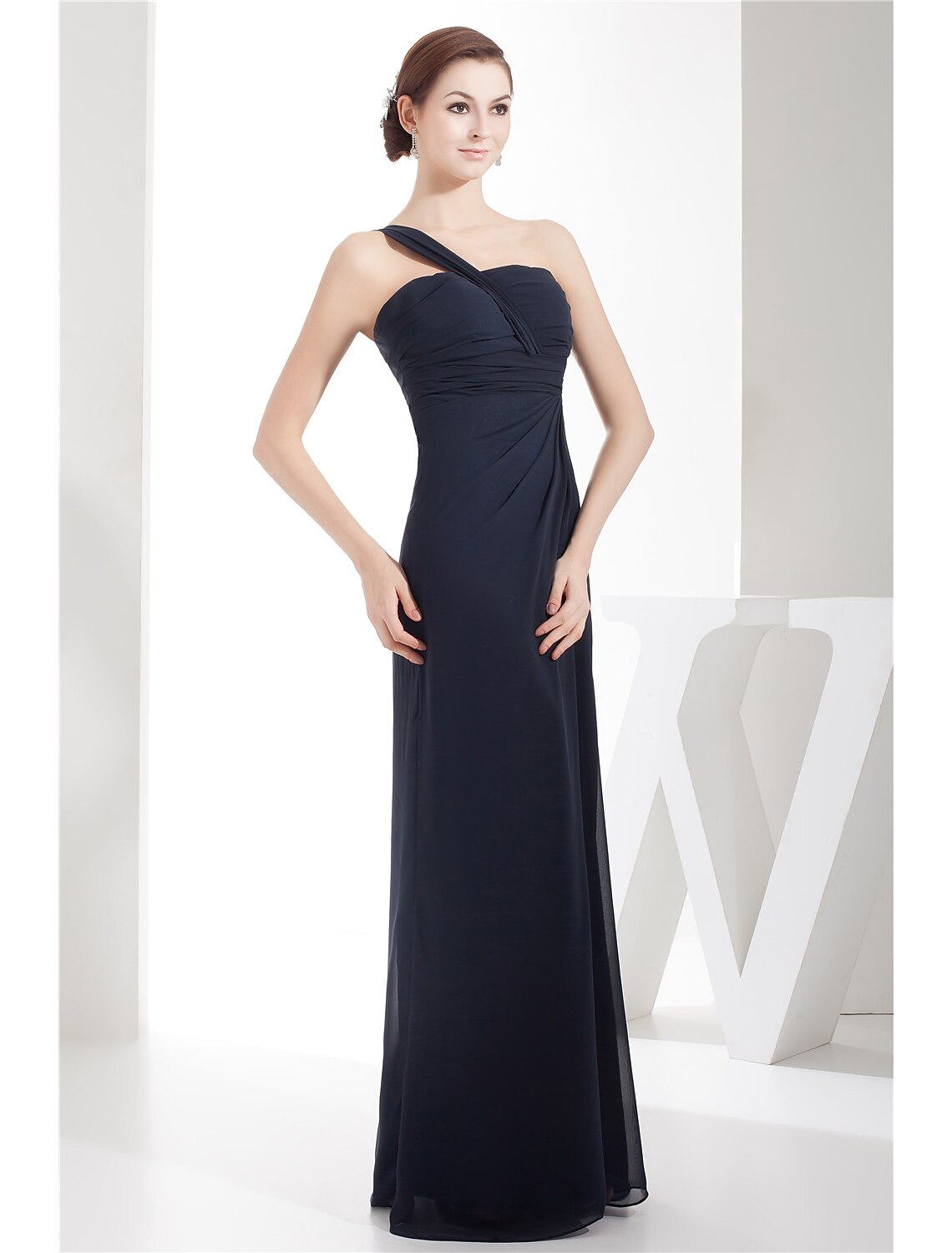Luolandi Sheath / Column Evening Gown Minimalist Dress Wedding Guest Floor Length Sleeveless One Shoulder Chiffon