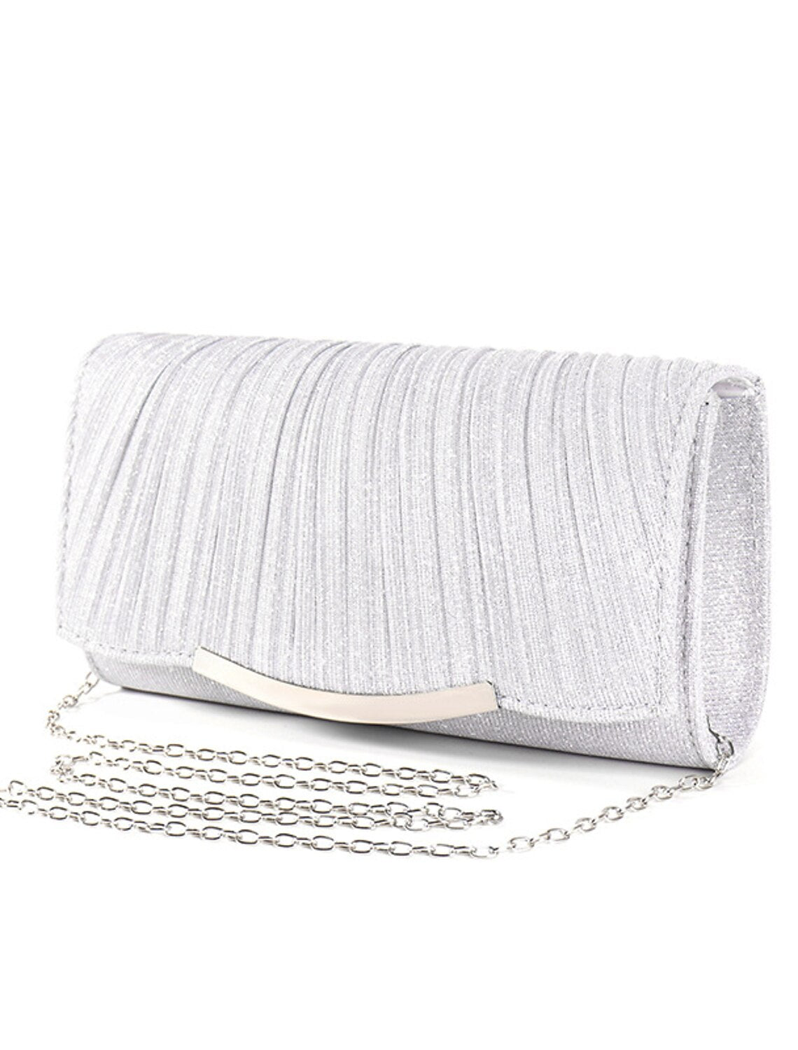 Women's Clutch Evening Bag Wristlet Polyester Party Holiday Buckle Chain Large Capacity Lightweight Durable Solid Color Silver Champagne