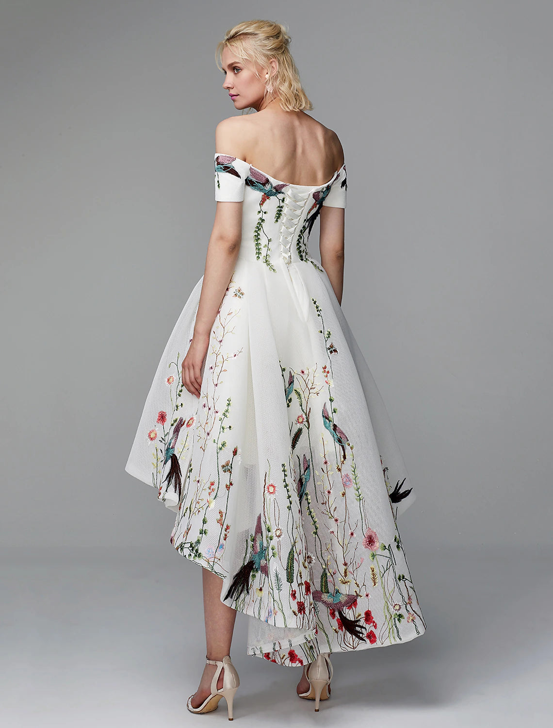 Luolandi Ball Gown Cute Dress Wedding Guest Cocktail Party Asymmetrical Short Sleeve Off Shoulder Polyester