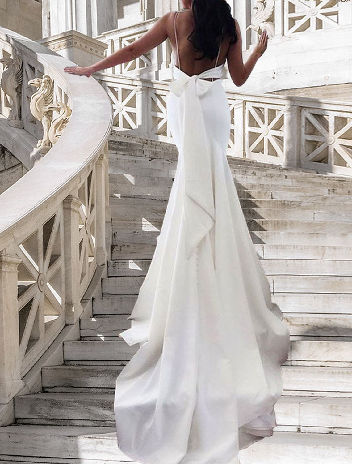 Luolandi Hall Casual Wedding Dresses Mermaid / Trumpet Sweetheart Camisole Spaghetti Strap Court Train Satin Bridal Gowns