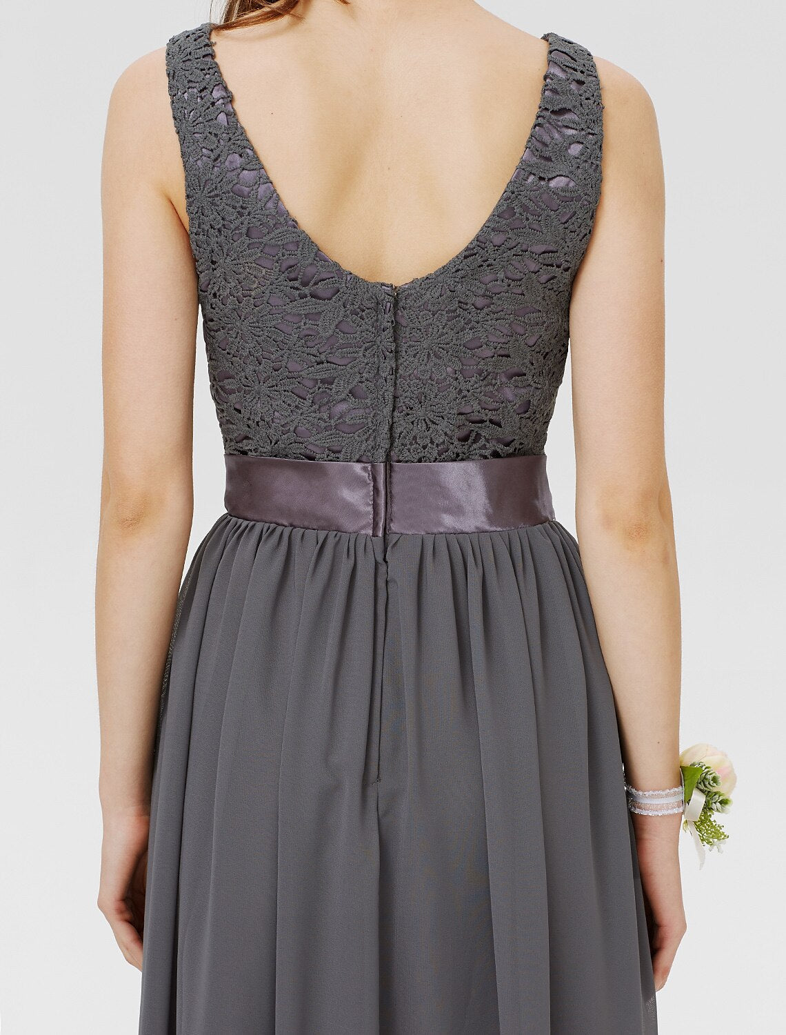 Luolandi Sheath / Column Bateau Floor Length Chiffon / Floral Lace Bridesmaid Dress with Lace / Sash