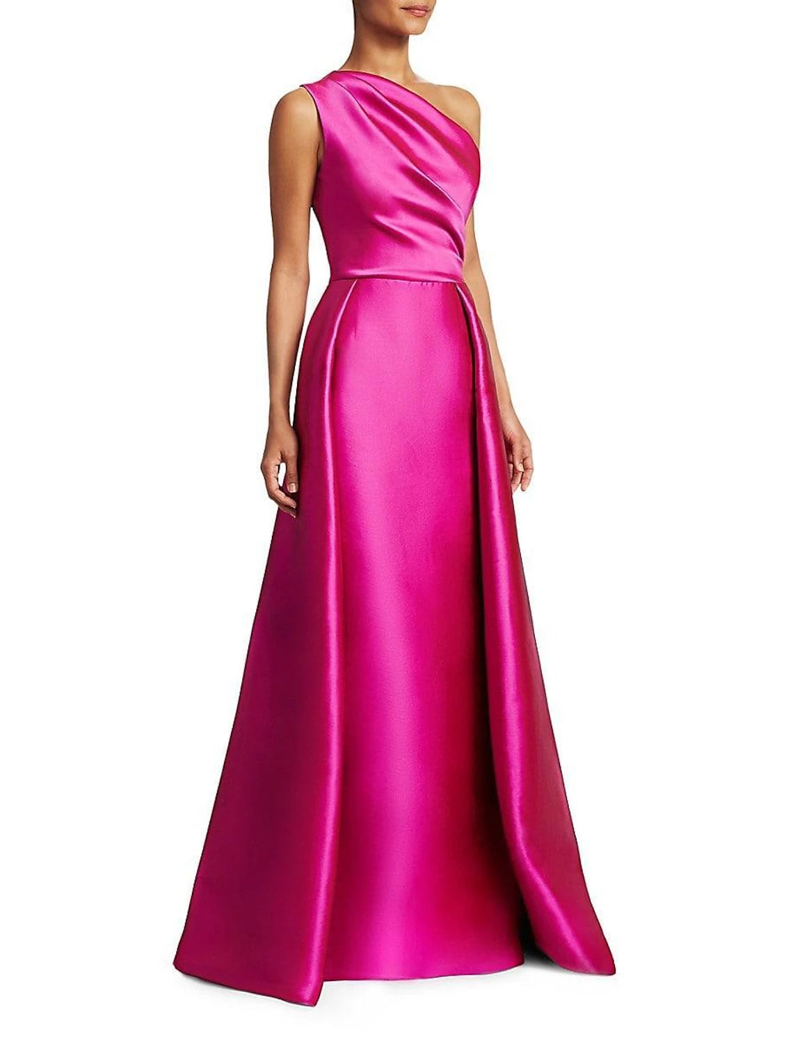 Luolandi Sheath Red Green Dress Evening Gown Hot Pink Dress Wedding Guest Floor Length Sleeveless One Shoulder Satin with Overskirt