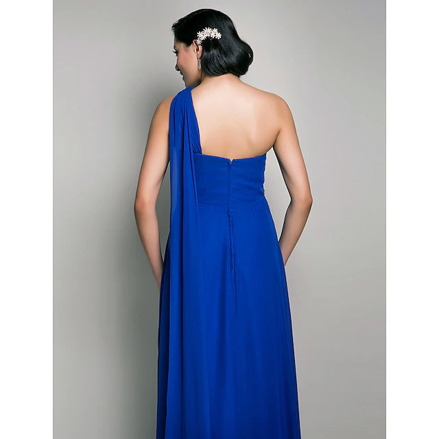 Luolandi Sheath / Column Bridesmaid Dress One Shoulder Sleeveless Maternity Watteau Train / Floor Length Chiffon with Criss Cross