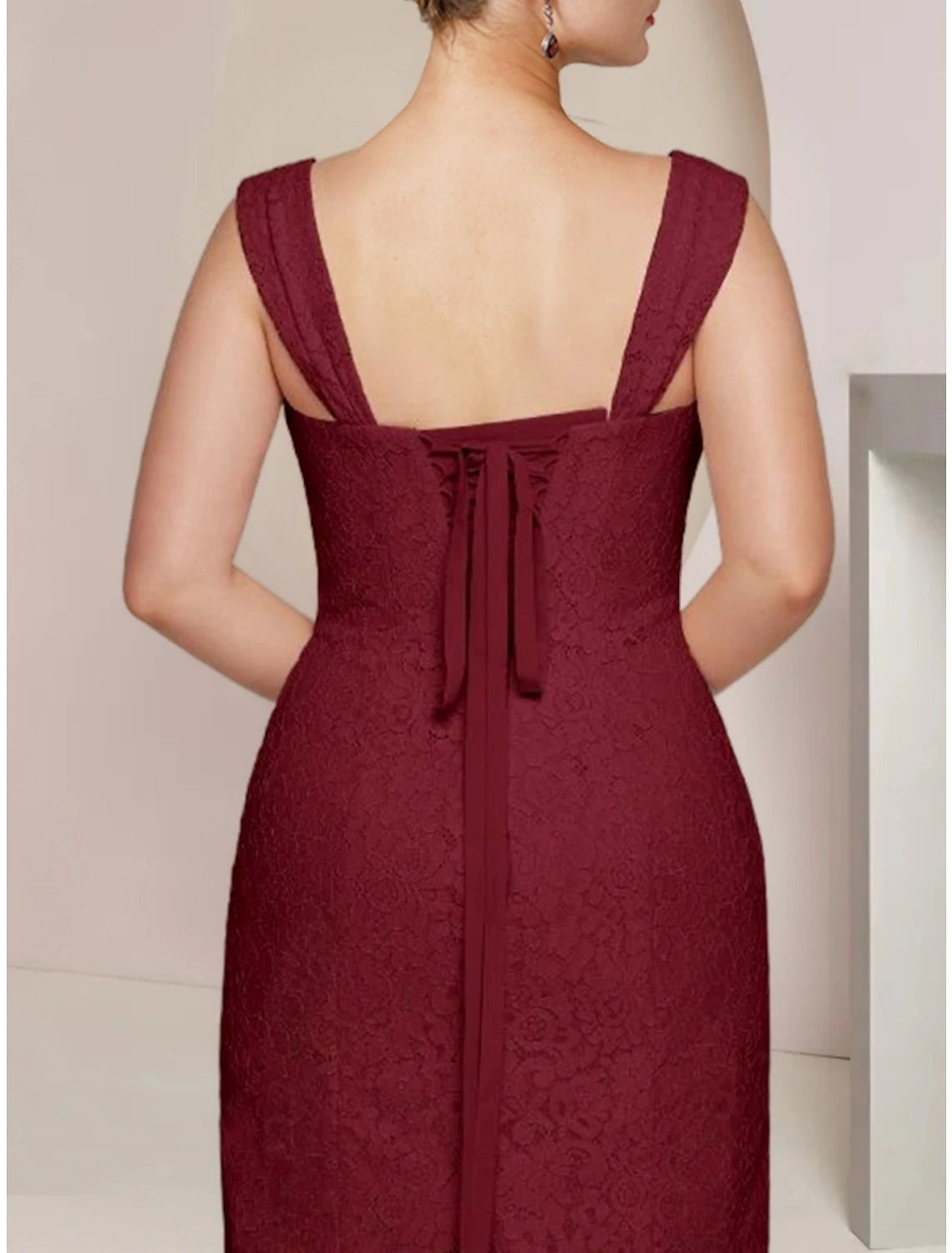 Luolandi A-Line Mother of the Bride Dress Wedding Guest Elegant Petite Square Neck Knee Length Chiffon Long Sleeve with Ruching