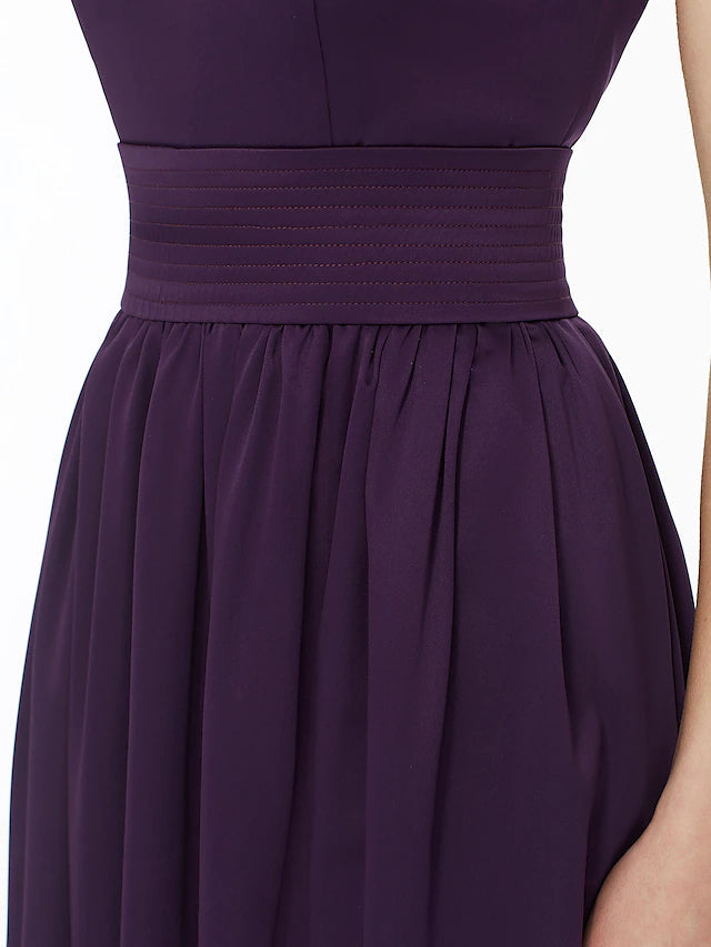 Luolandi Ball Gown / A-Line Bridesmaid Dress One Shoulder Sleeveless Floor Length Chiffon with Sash / Ribbon / Pleats