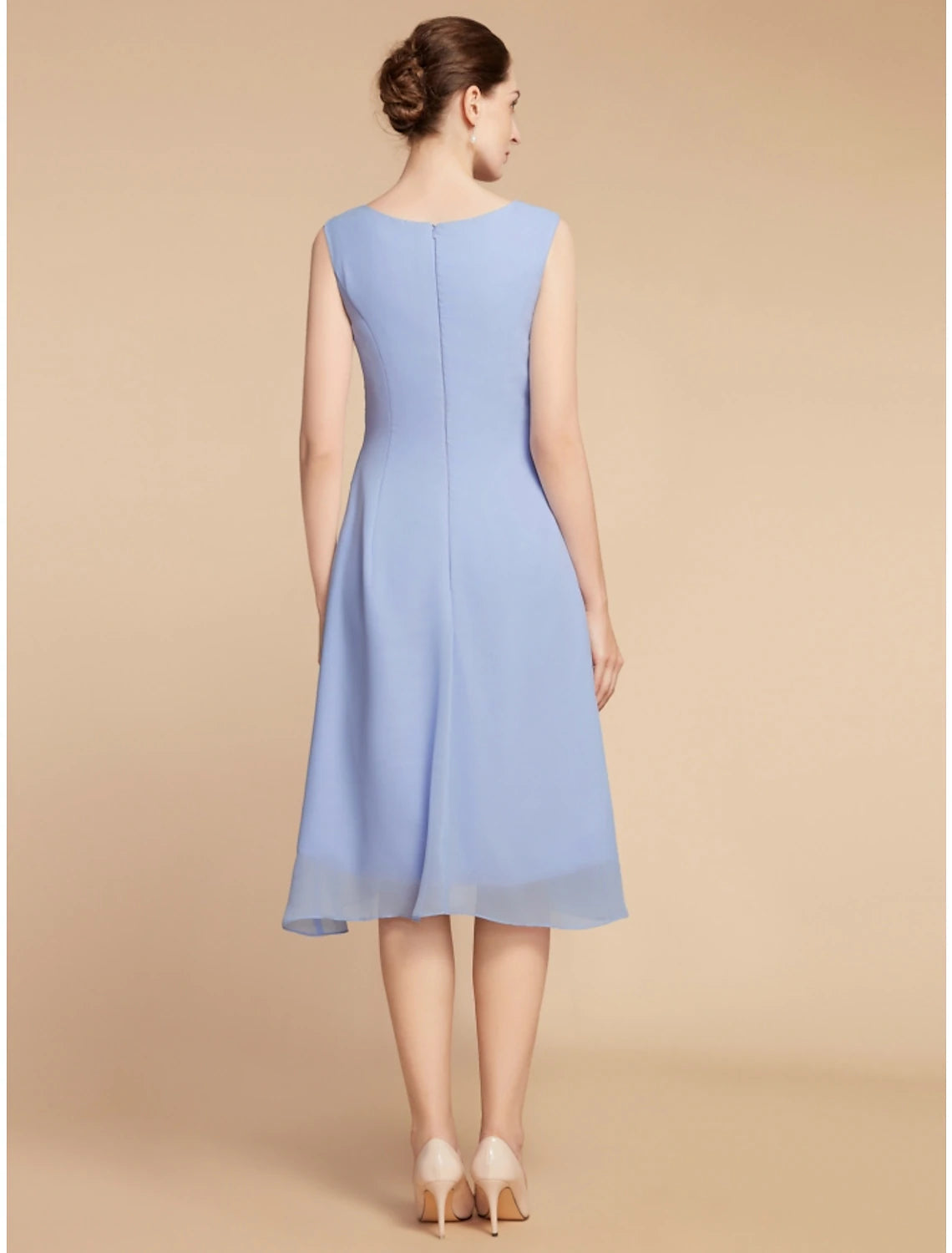 Luolandi Two Piece Sheath / Column Mother of the Bride Dress Wedding Guest Elegant Petite Scoop Neck Knee Length Chiffon Lace Half Sleeve with Ruching