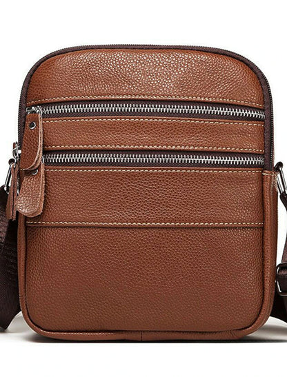 Men's Crossbody Bag Shoulder Bag Mobile Phone Bag Messenger Bag Cowhide Outdoor Daily Zipper Large Capacity Lightweight Durable Solid Color Black Brown