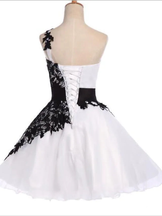 Luolandi A-Line Color Block Party Wear Cocktail Party Dress One Shoulder Sleeveless Short / Mini Chiffon