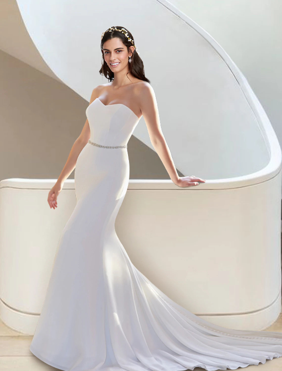Luolandi Formal Wedding Dresses Two Piece Sweetheart Strapless Court Train Fabric Bridal Gowns With Sashes