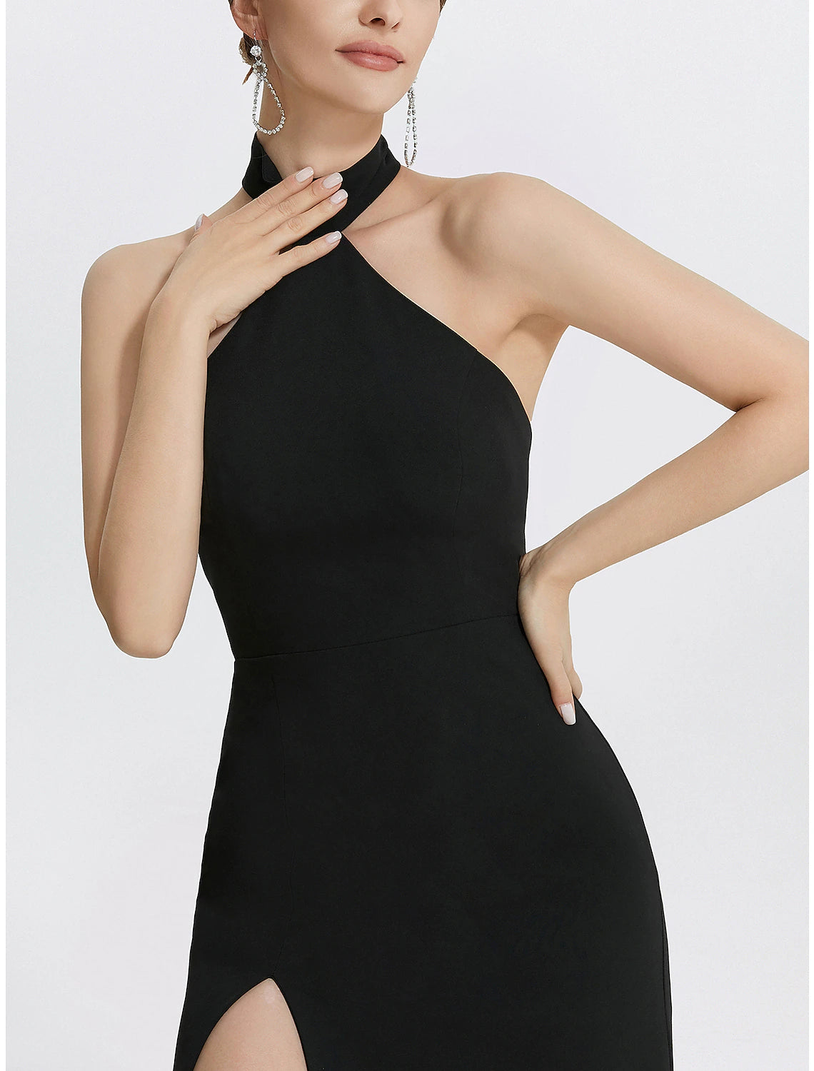 Luolandi Sheath / Column Evening Gown Black Dress Dress Wedding Guest Prom Floor Length Sleeveless Halter Neck Fabric