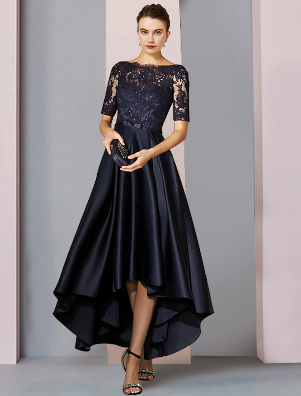 green emerald velvet dress Berylove Women Olive Mother of The Bride Dress Off The Shoulder A Line Tea Length Satin Wedding Guest Dress, Satin Color / US16W