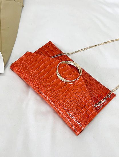 Women's Crossbody Bag PU Leather Party / Evening Going out Chain Solid Color Black Orange Rose Red