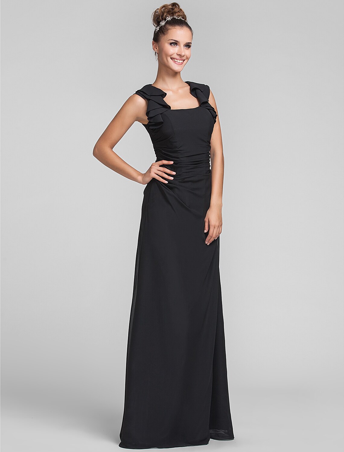 Luolandi Sheath / Column Square Neck Floor Length Chiffon Bridesmaid Dress