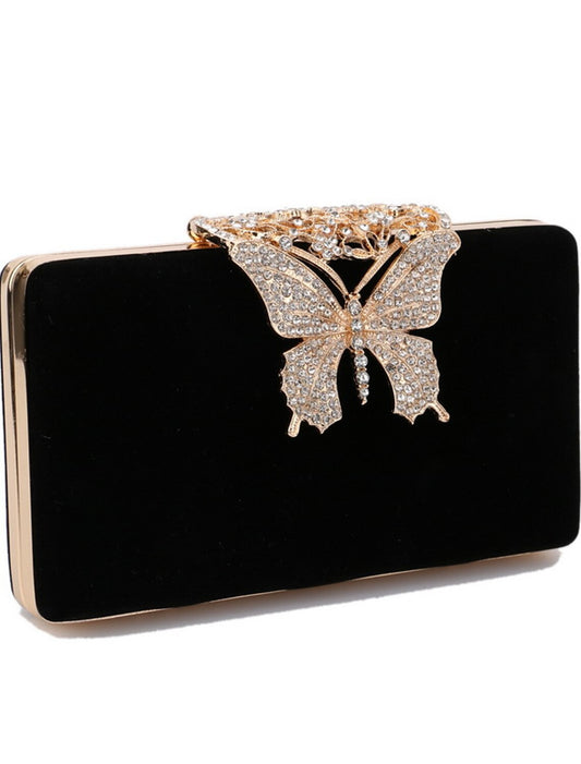 Women's Evening Bag Polyester Wedding Party / Evening Crystals Chain Solid Color Black Red Blue