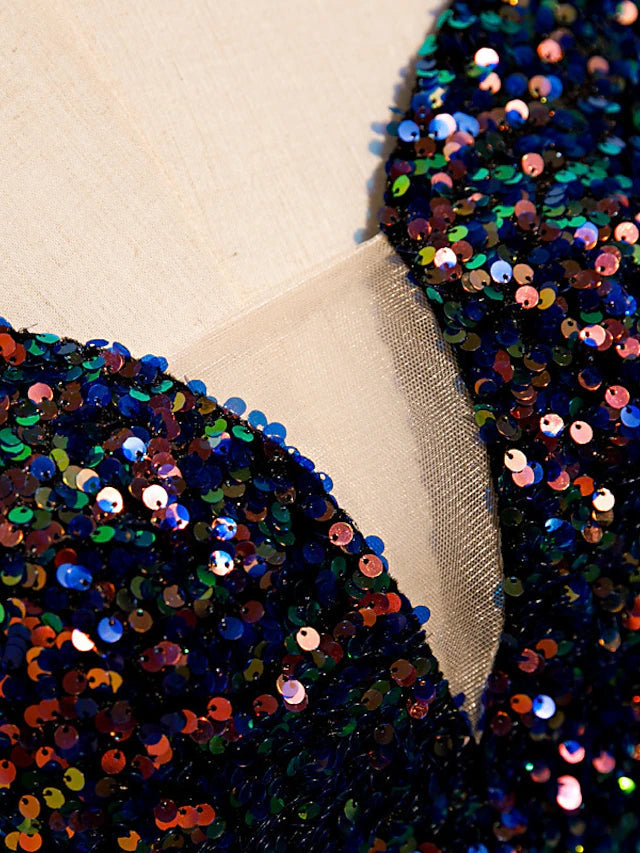 Luolandi Mermaid / Trumpet Mother of the Bride Dress Wedding Guest Elegant Sparkle & Shine Off Shoulder Sweep / Brush Train Sequined Cap Sleeve