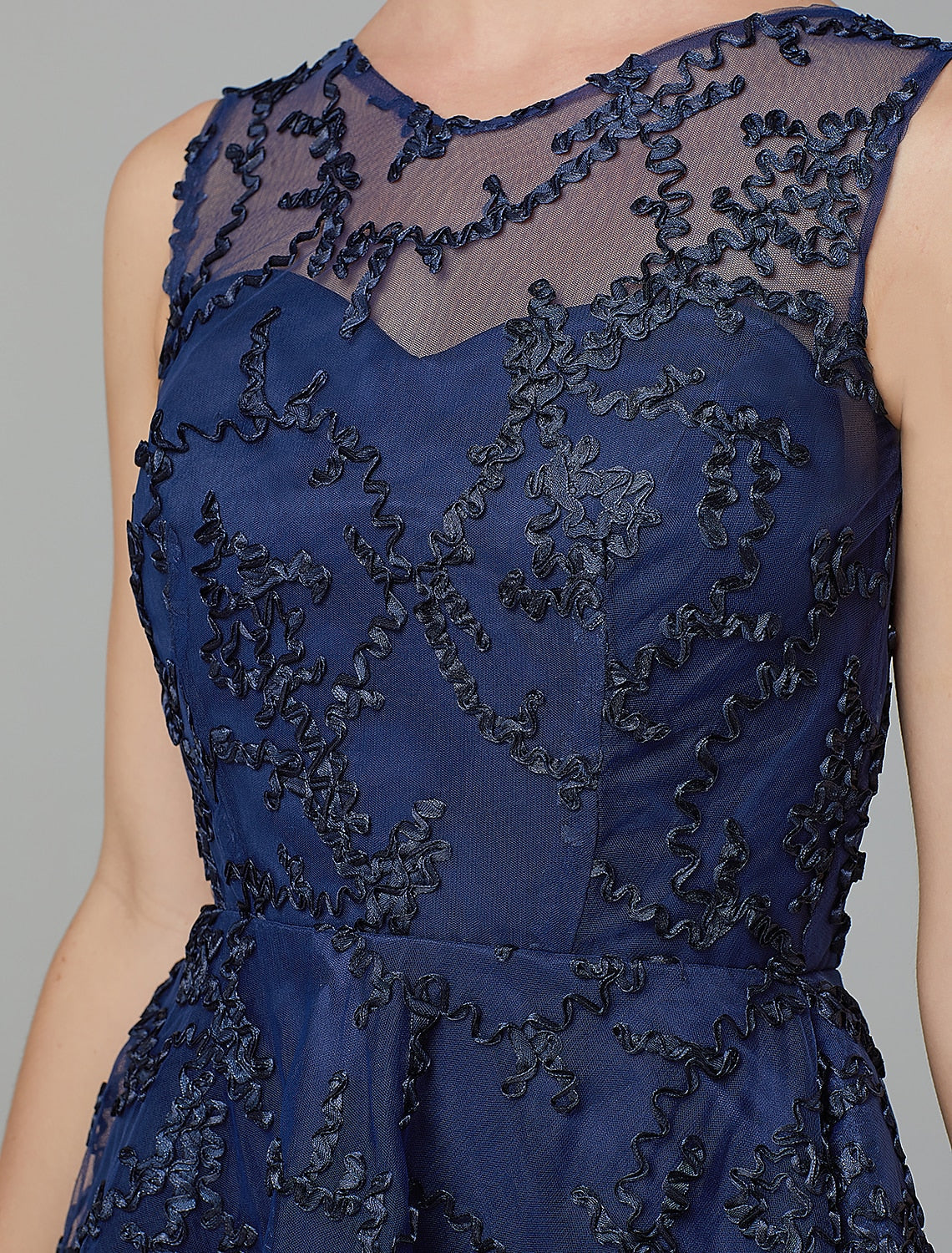 Luolandi A-Line Hot Dress Wedding Guest Cocktail Party Asymmetrical Sleeveless Illusion Neck Tulle