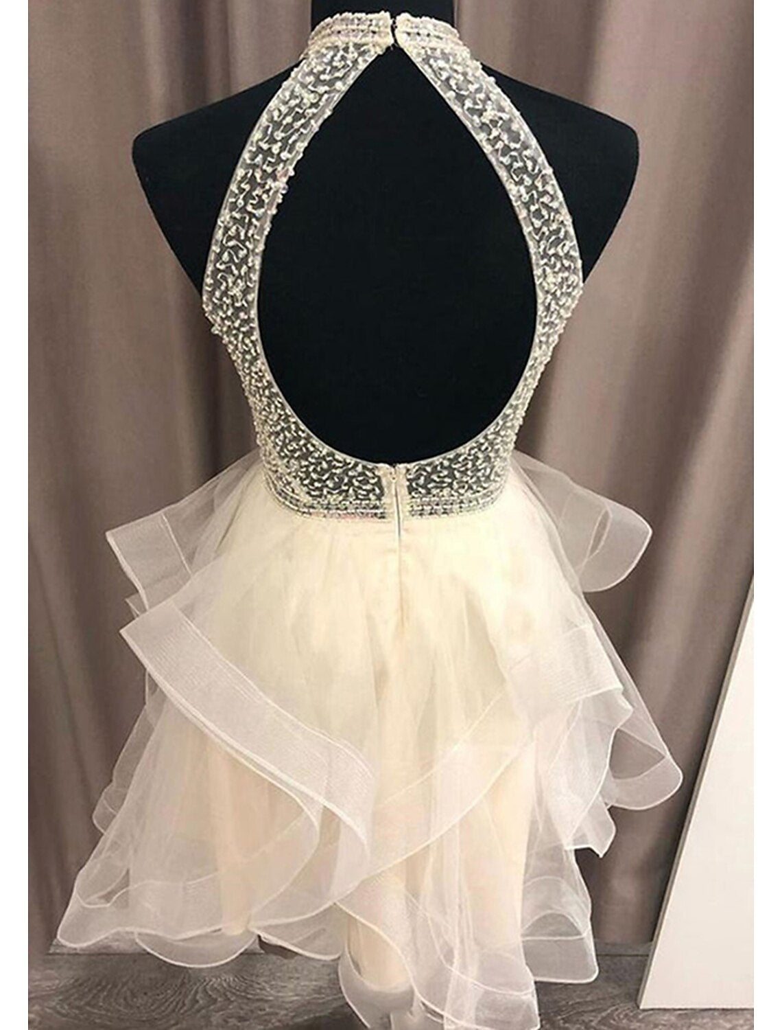 Luolandi A-Line Homecoming Dresses Sparkle & Shine Dress Holiday Short / Mini Sleeveless Halter Organza Backless