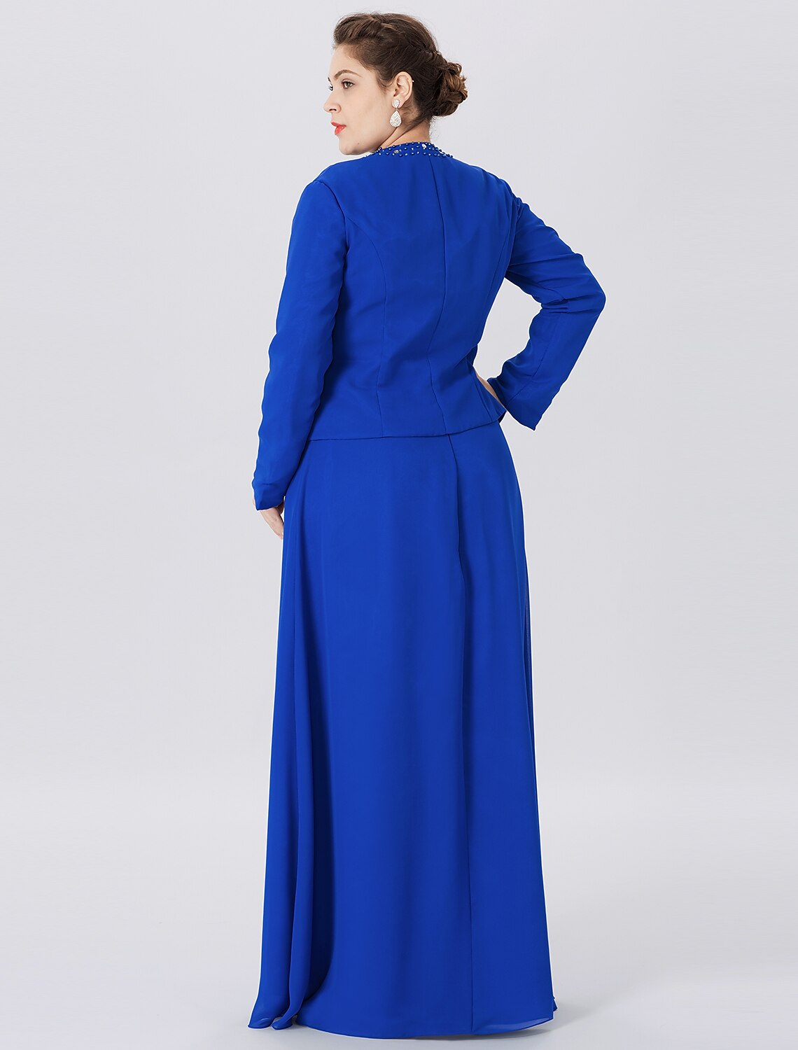 Luolandi A-Line Mother of the Bride Dress Formal Classic & Timeless Elegant & Luxurious Plus Size Straps Floor Length Chiffon Lace Long Sleeve Wrap Included with Pearls