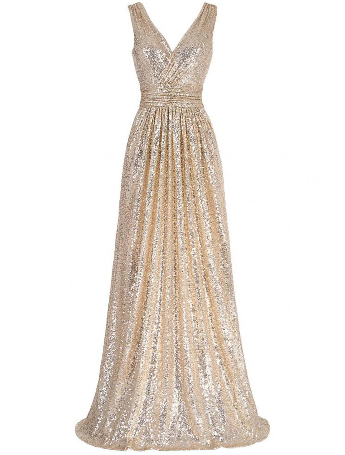 Luolandi Sheath / Column Prom Dresses Sexy Dress Formal Floor Length Sleeveless V Neck Sequined with Pleats