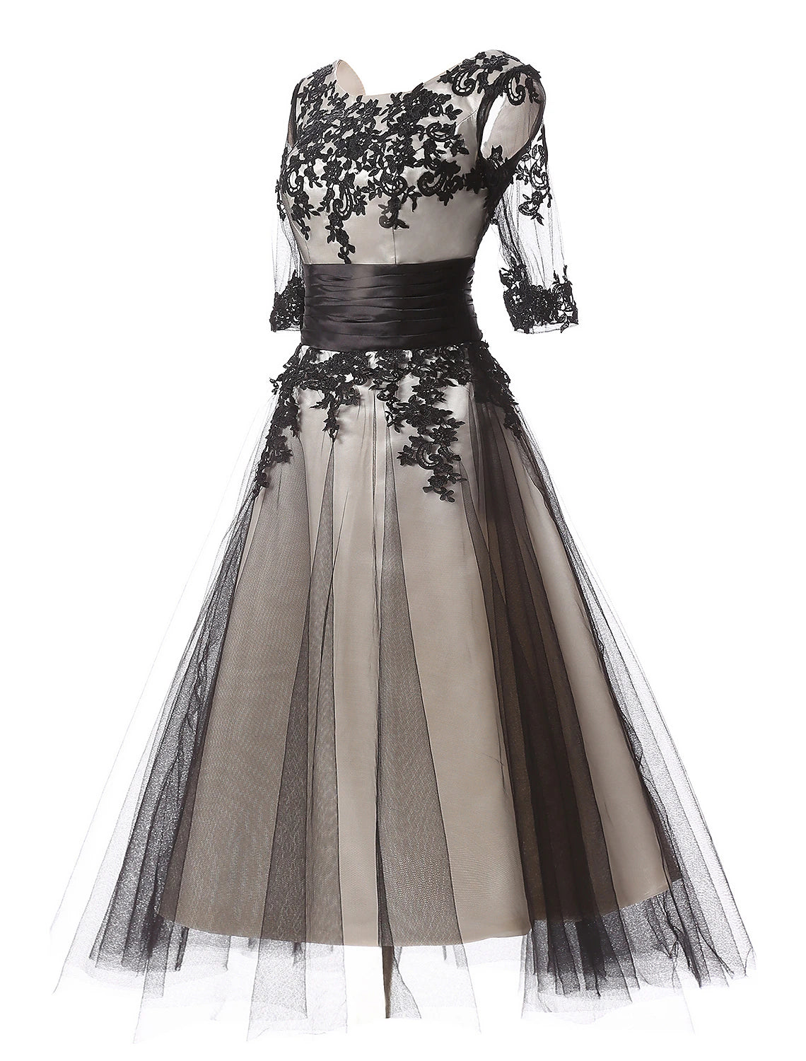 Luolandi Ball Gown Evening Gown Color Block Dress Formal Evening Ankle Length Half Sleeve Jewel Neck Fall Wedding Guest Lace with Lace Insert