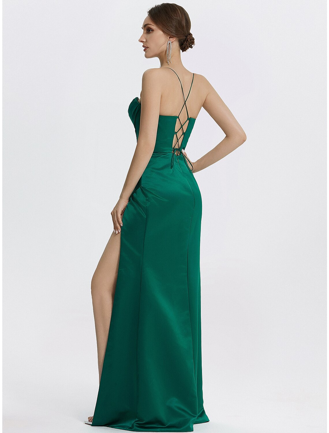 Luolandi Mermaid / Trumpet Prom Dresses Corsets Dress Wedding Guest Black Tie Floor Length Sleeveless Cowl Neck Satin