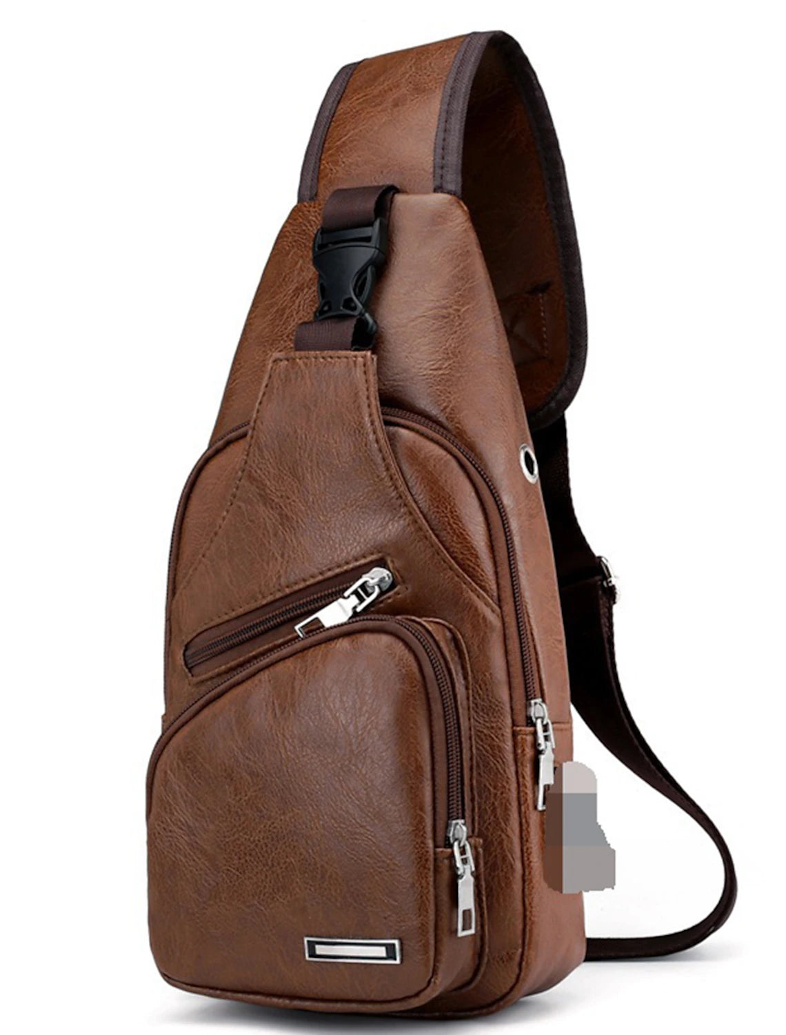 Men's Sling Shoulder Bag Chest Bag PU Leather Outdoor Daily Zipper Waterproof Solid Color Dark Brown Black Brown