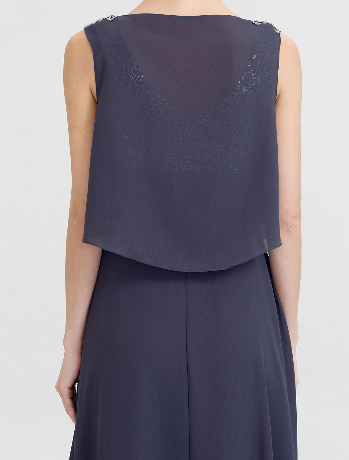 Luolandi A-Line Mother of the Bride Dress Formal Open Back Two Piece Jewel Neck Ankle Length Chiffon Sequined Sleeveless with Sashes / Ribbons