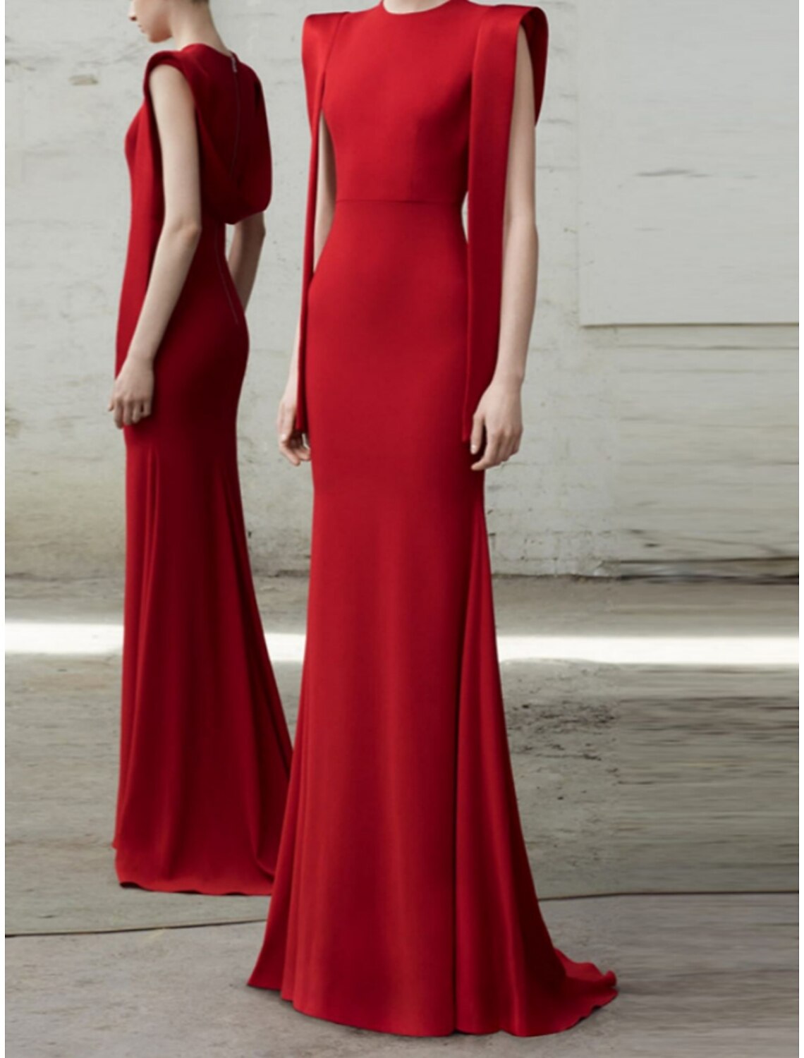 Luolandi Mermaid / Trumpet Evening Gown Elegant Christmas Red Green Dress Dress Formal Sweep / Brush Train Sleeveless Jewel Neck Fabric