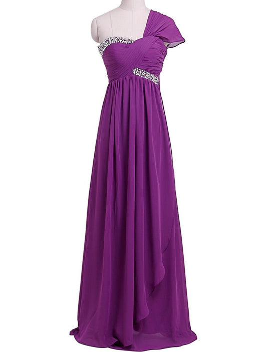 Sheath / Column Evening Gown Beautiful Back Dress Wedding Guest Floor Length Short Sleeve One Shoulder Chiffon