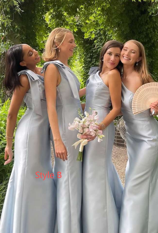 Luolandi Blue One Shoulder Sheath Long Bridesmaid Dress Wedding Guest Dress Party Dress