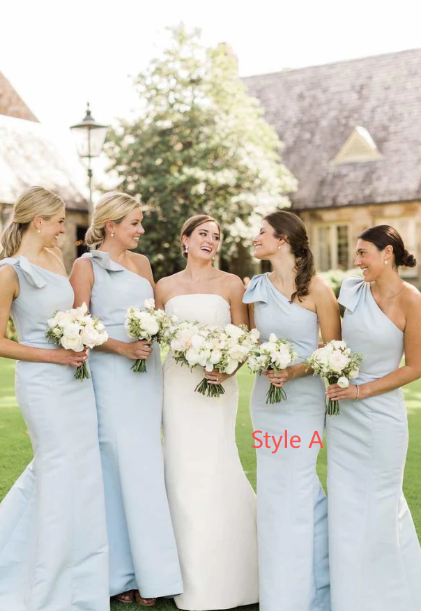 Luolandi Blue One Shoulder Sheath Long Bridesmaid Dress Wedding Guest Dress Party Dress