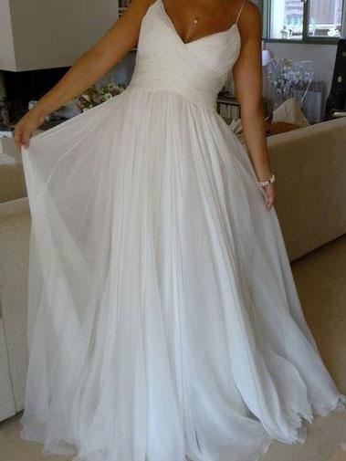 Luolandi A-line Spaghetti Strap Chapel Train Chiffon Simple Wedding Dresses Floor Length Bridal Gown