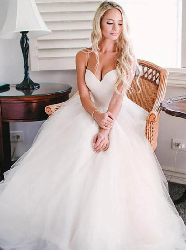 Luolandi Unique Tulle Spaghetti Straps Neckline A-line Wedding Dresses Charming Bridal Gown
