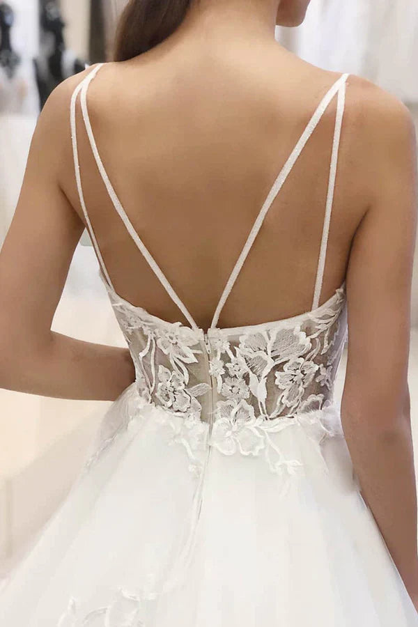 Luolandi A-line thin shoulder straps thin gauze stickers rural style wedding dress Beautiful