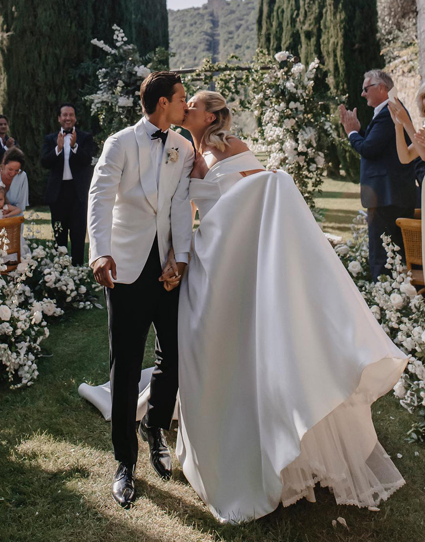 Luolandi Satin Off the Shoulder Wedding Dress Pure Color Sexy