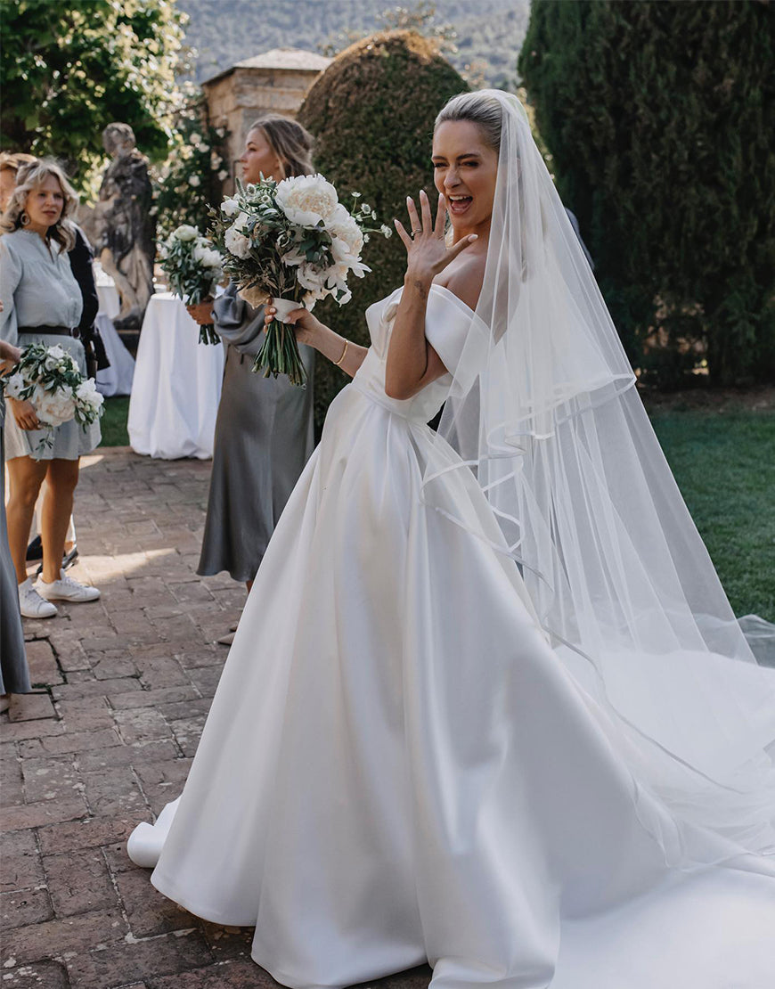 Luolandi Satin Off the Shoulder Wedding Dress Pure Color Sexy