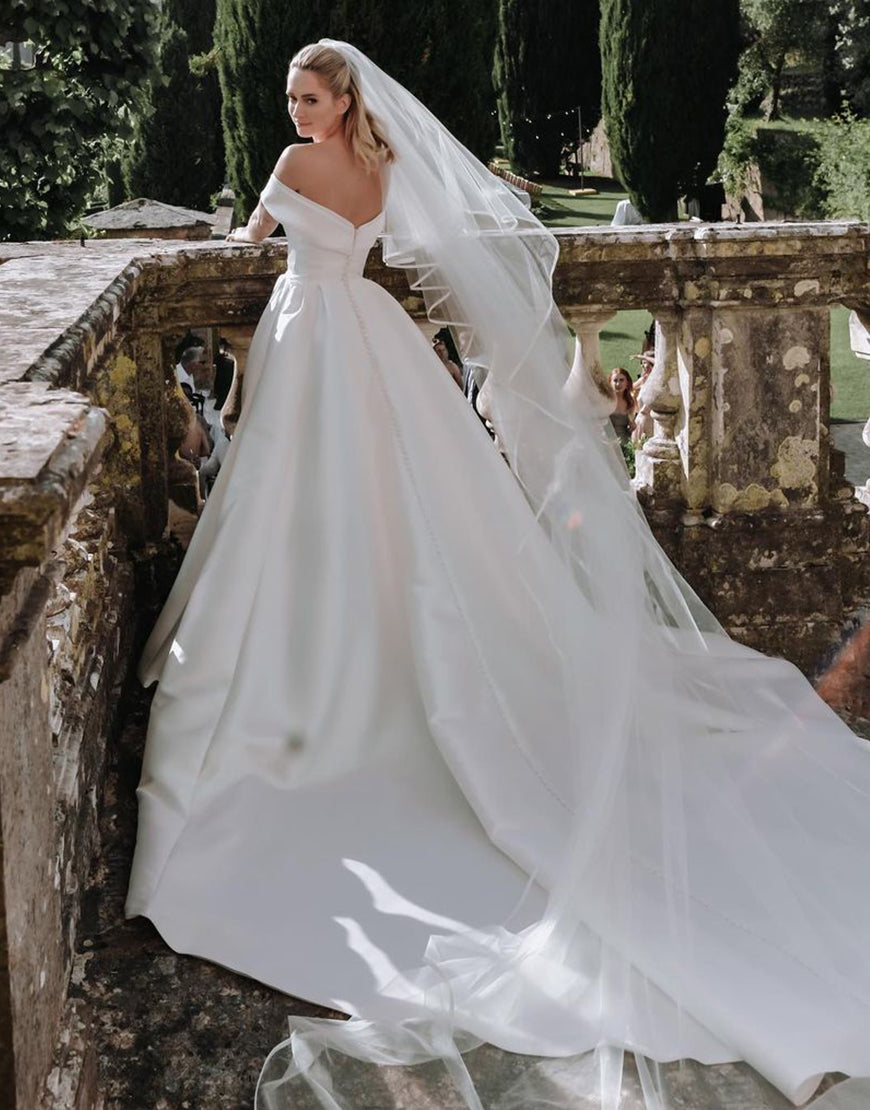 Luolandi Satin Off the Shoulder Wedding Dress Pure Color Sexy