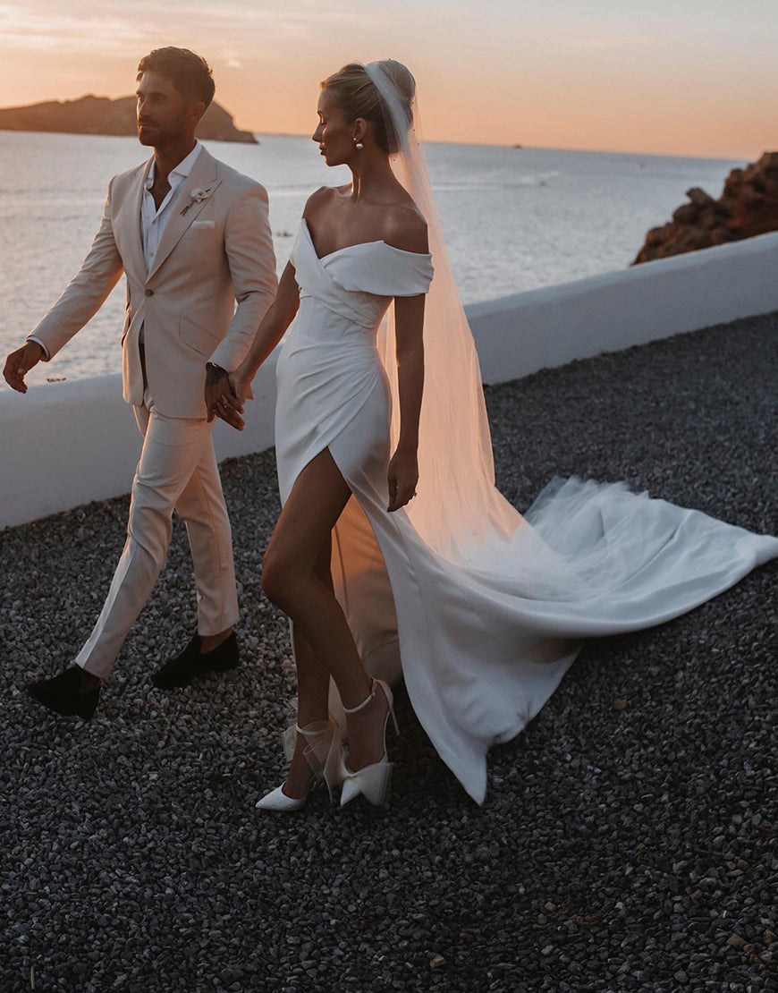 Luolandi Mermaid Off the Shoulder Wedding Dress with Split Sexy Pure Color